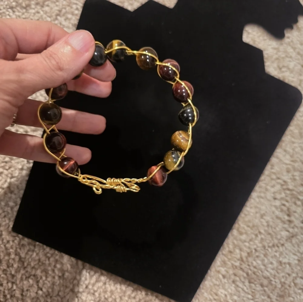 Spiritual Tiger EyeGold Wire Wrapped Stone Bracelet